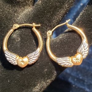 Gold Heart and Wings Hoops